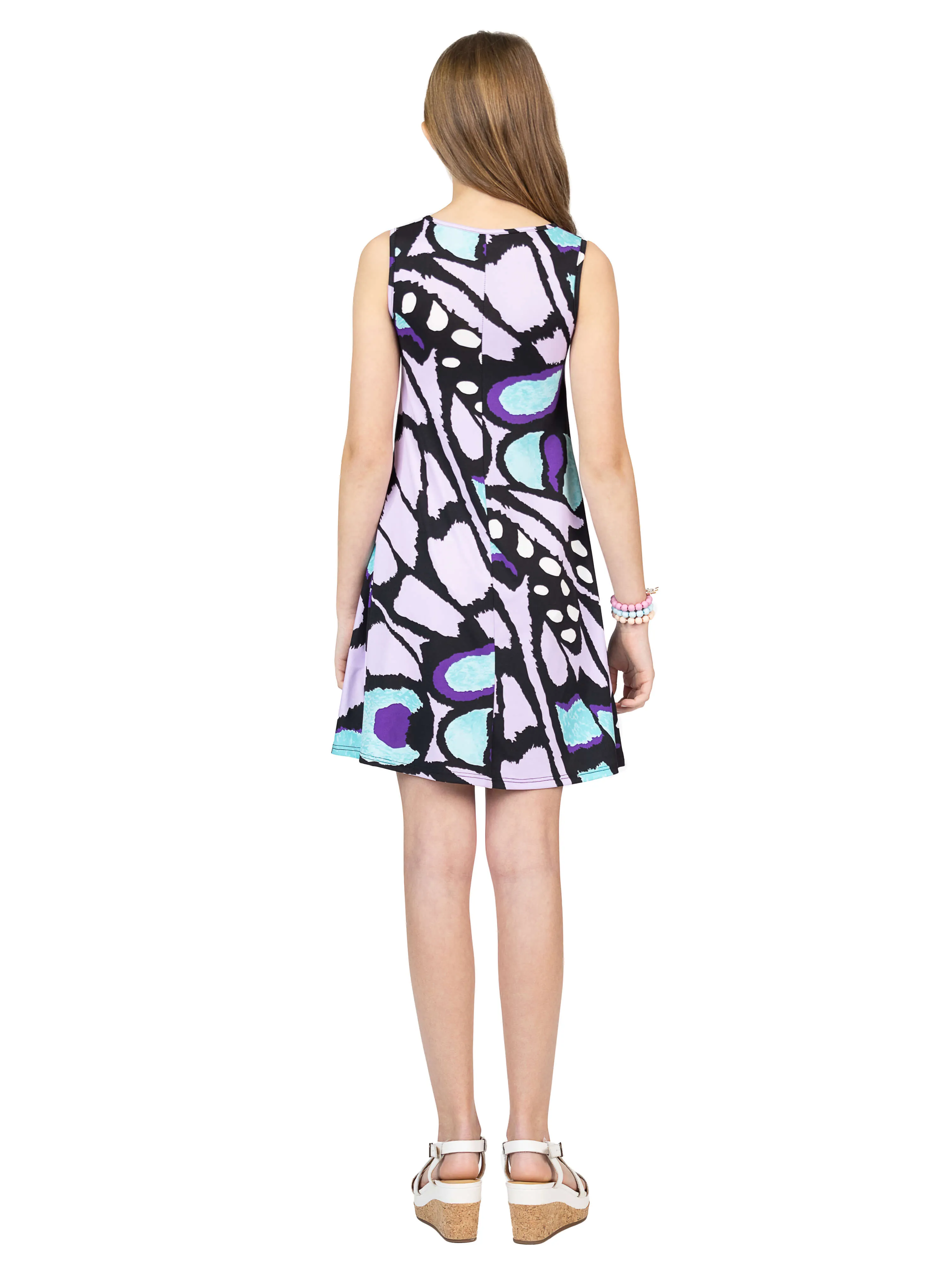 24sevenkid Lilac Butterfly Print Sleeveless Pockets Dress