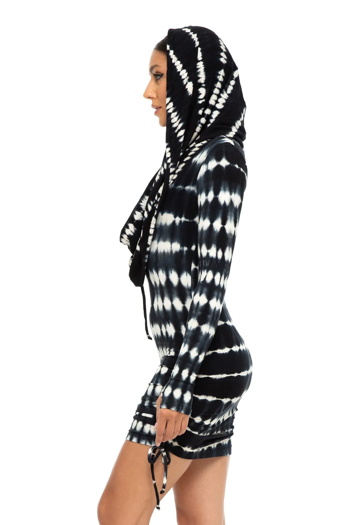 5D x Stellar Dust Cowl Hooded Mini Dress - shibori