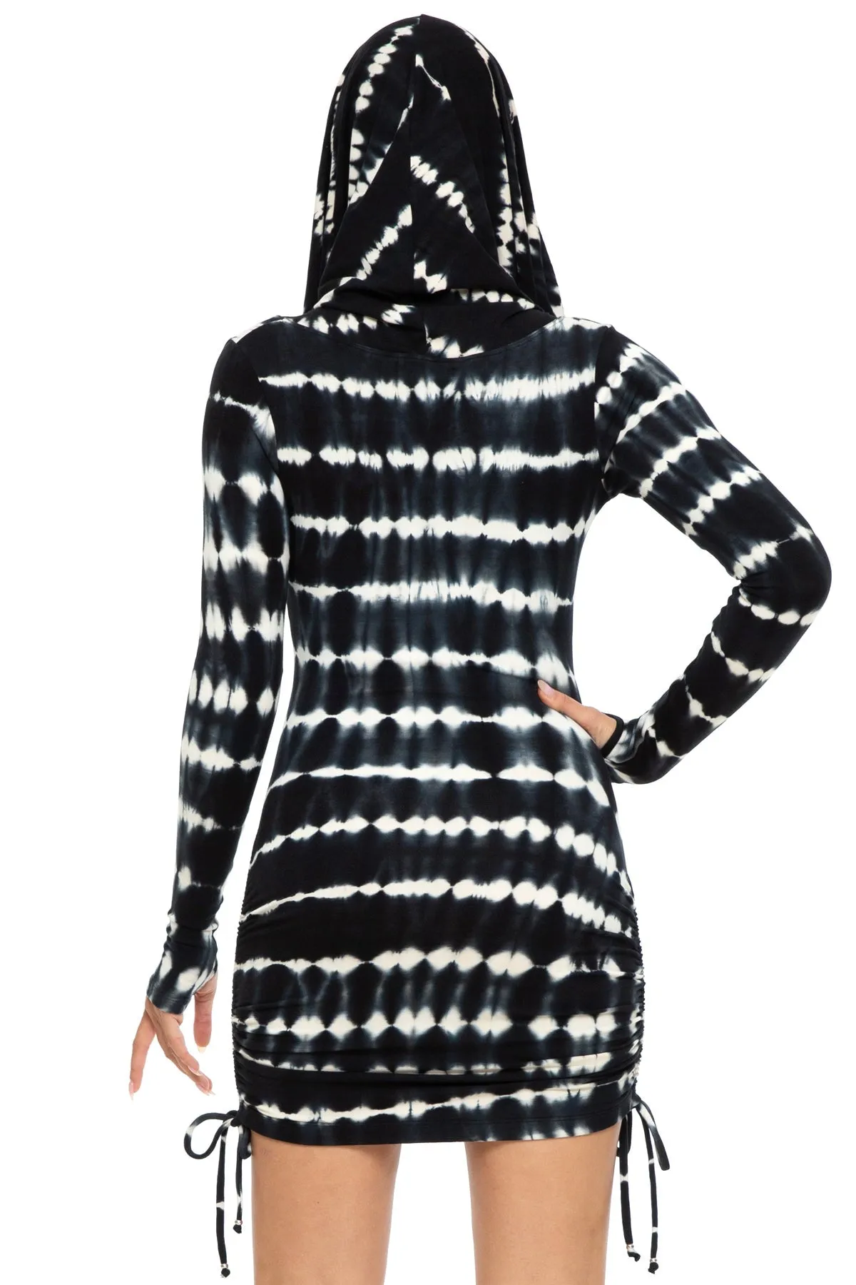 5D x Stellar Dust Cowl Hooded Mini Dress - shibori