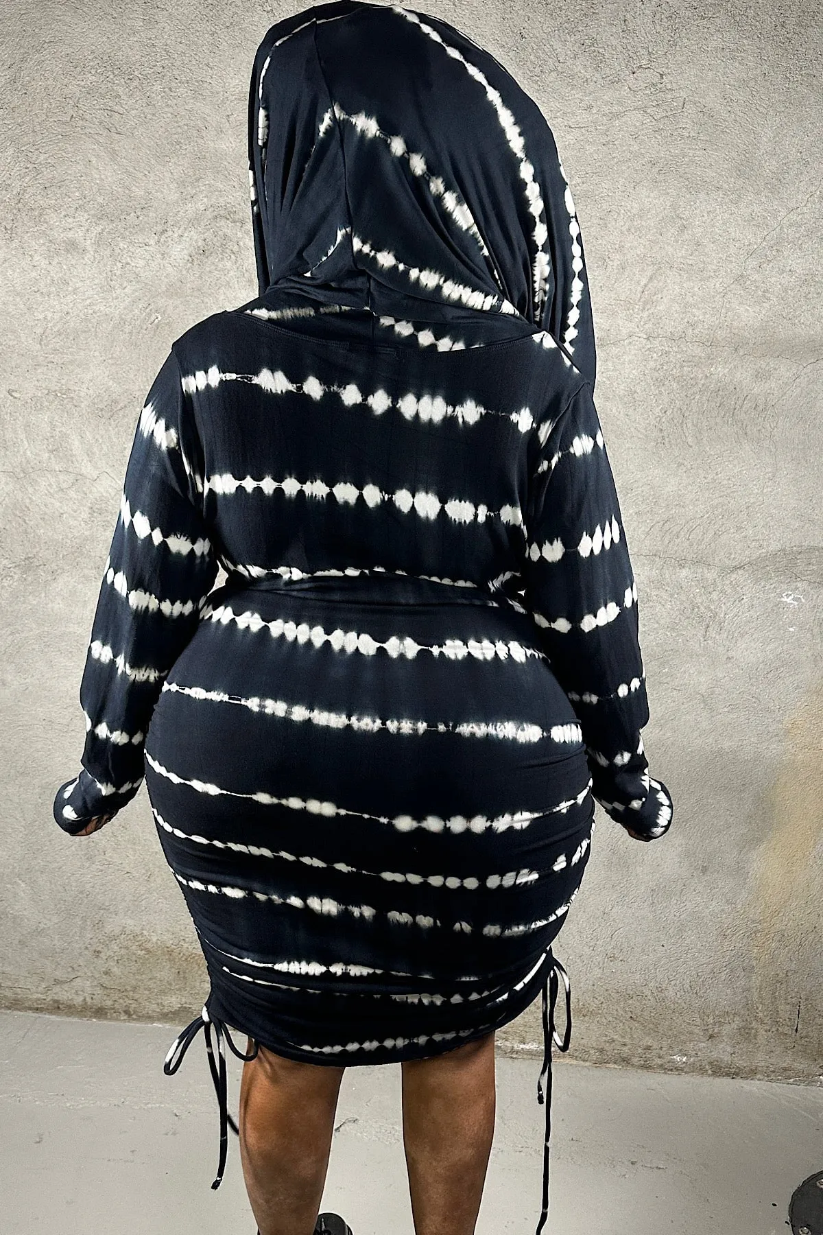 5D x Stellar Dust Cowl Hooded Mini Dress - shibori