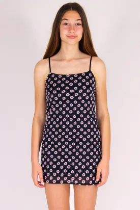 Adjustable Strap Dress - Stretchy Black Floral