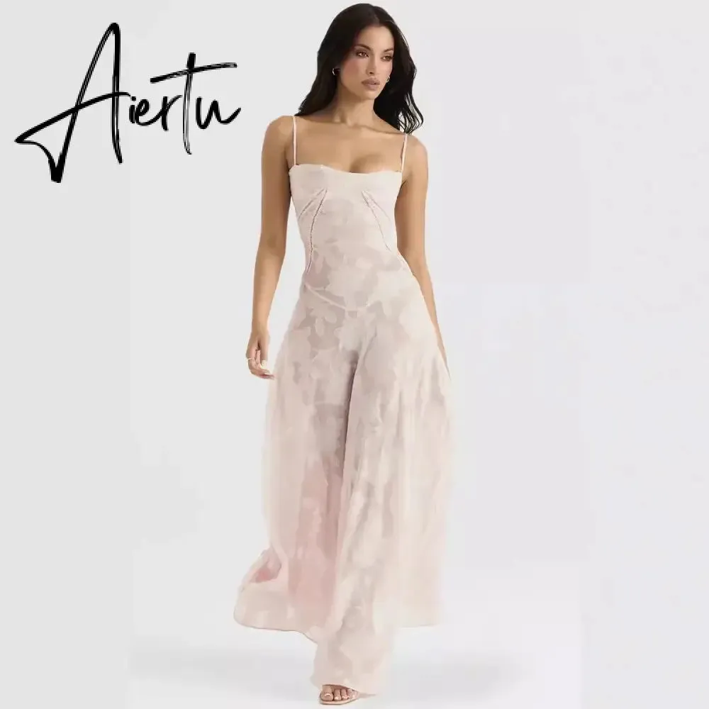 Aiertu New Summer Elegant Maxi Dress 2024 New Arrival Purple Spaghetti Strap Wedding Guest Dress Lace Up Party Dresses