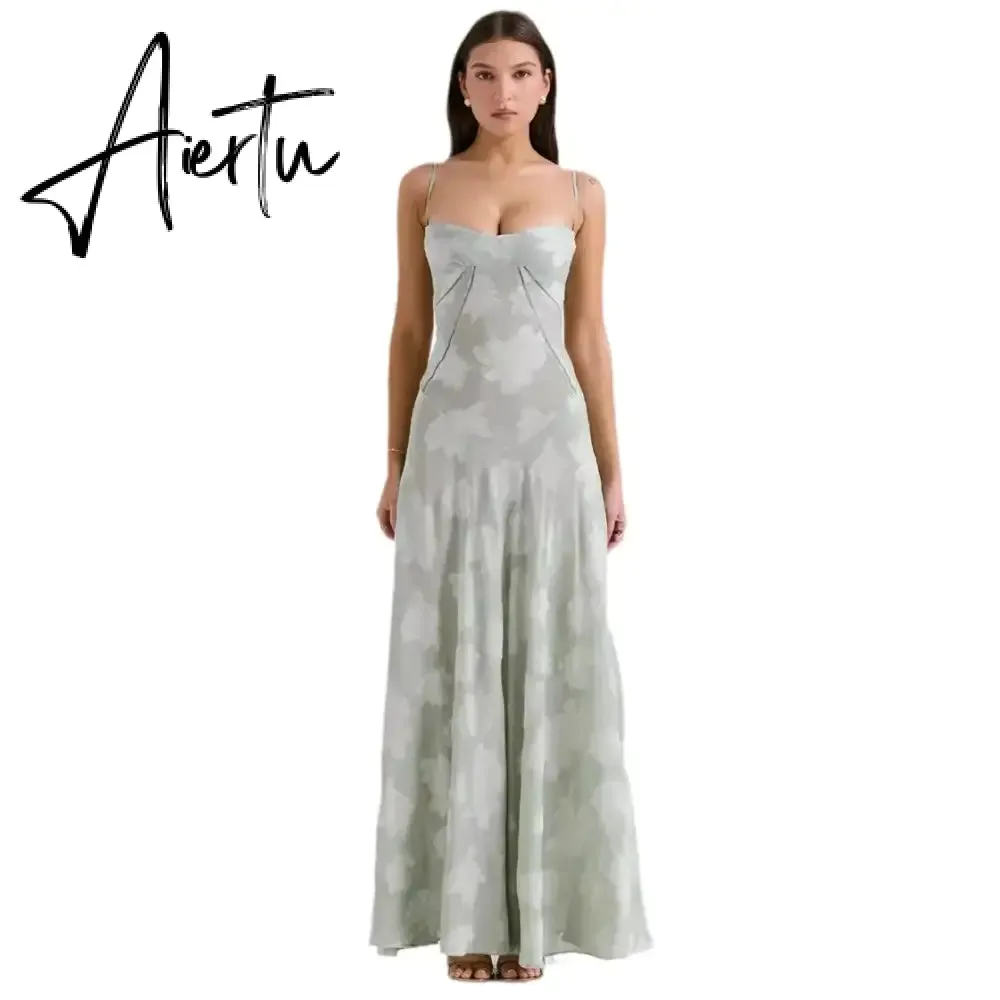 Aiertu New Summer Elegant Maxi Dress 2024 New Arrival Purple Spaghetti Strap Wedding Guest Dress Lace Up Party Dresses