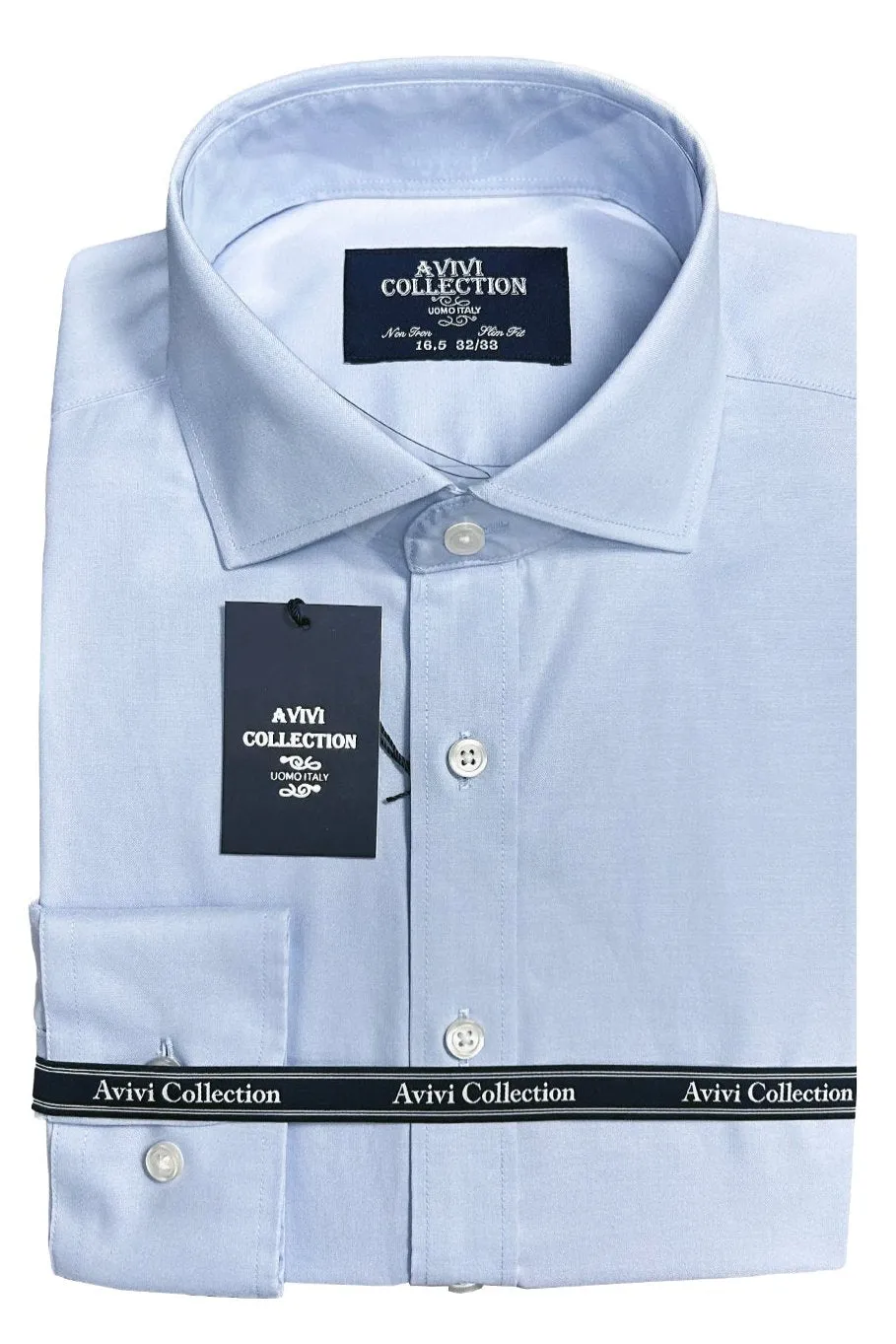 Avivi Collection Cotton Slim Fit Dress Shirt - Light Blue