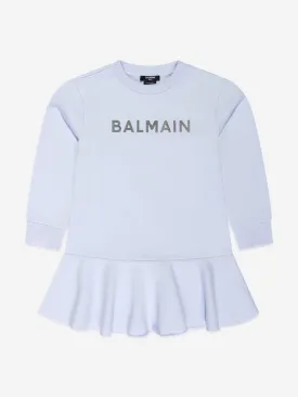 Balmain Girls Logo Jersey Dress in Grey