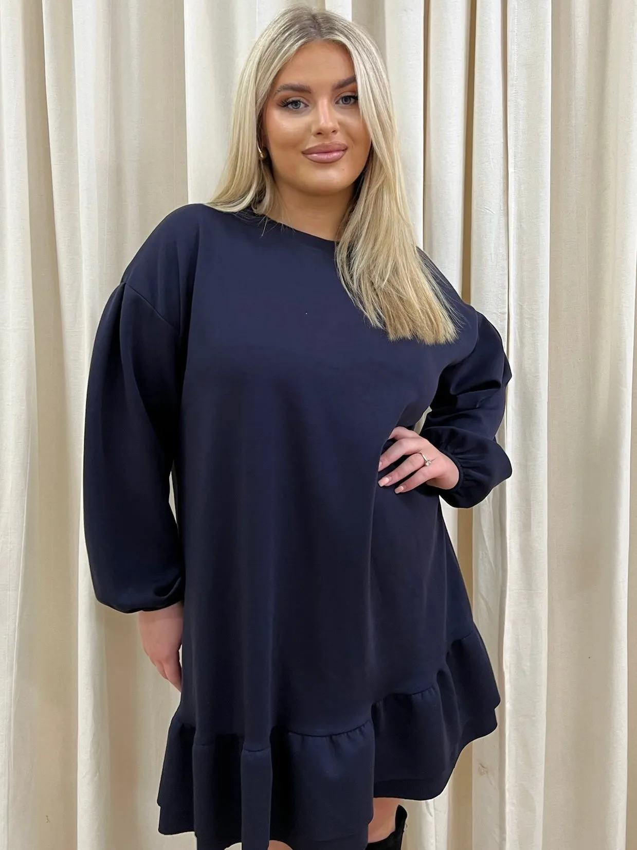 Becka navy frill jumper dress