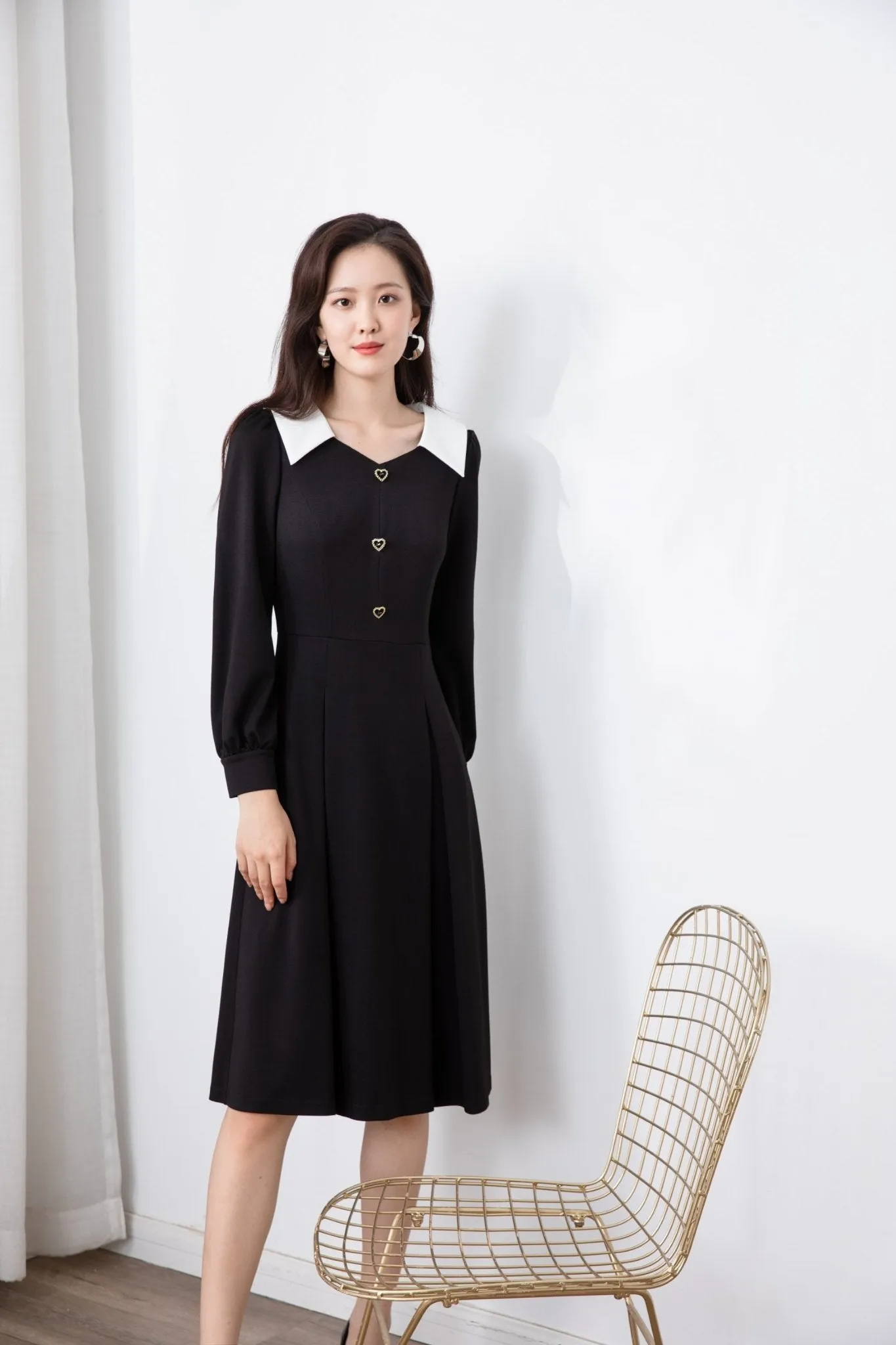 Black Contrast Collar Dress