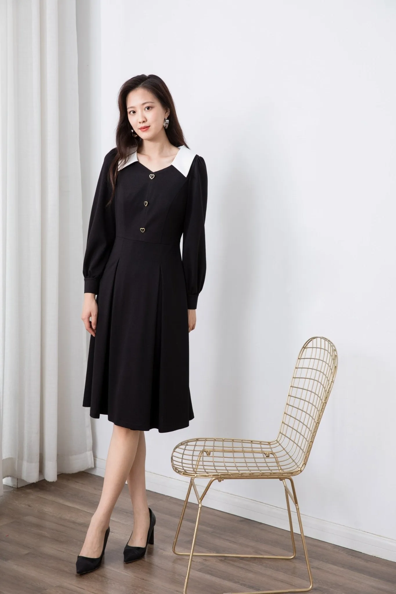 Black Contrast Collar Dress