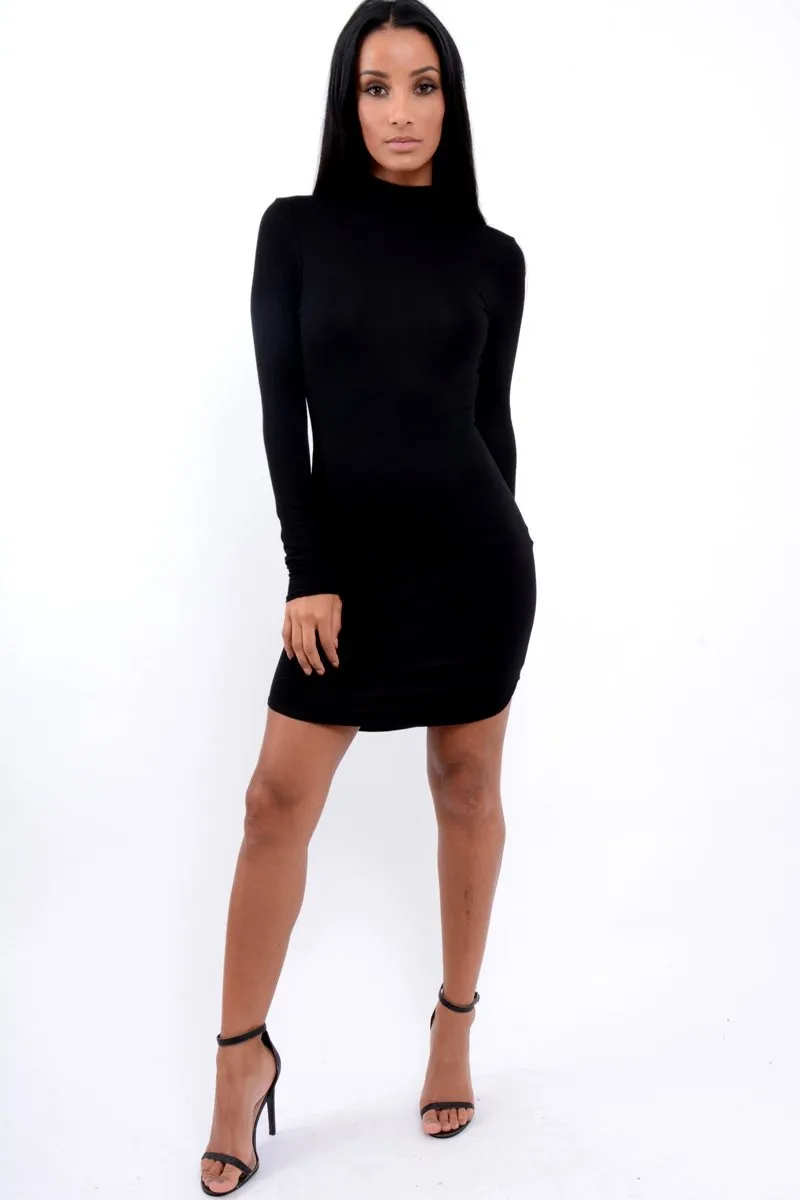 Black High Neck Bodycon Dress - Lillia