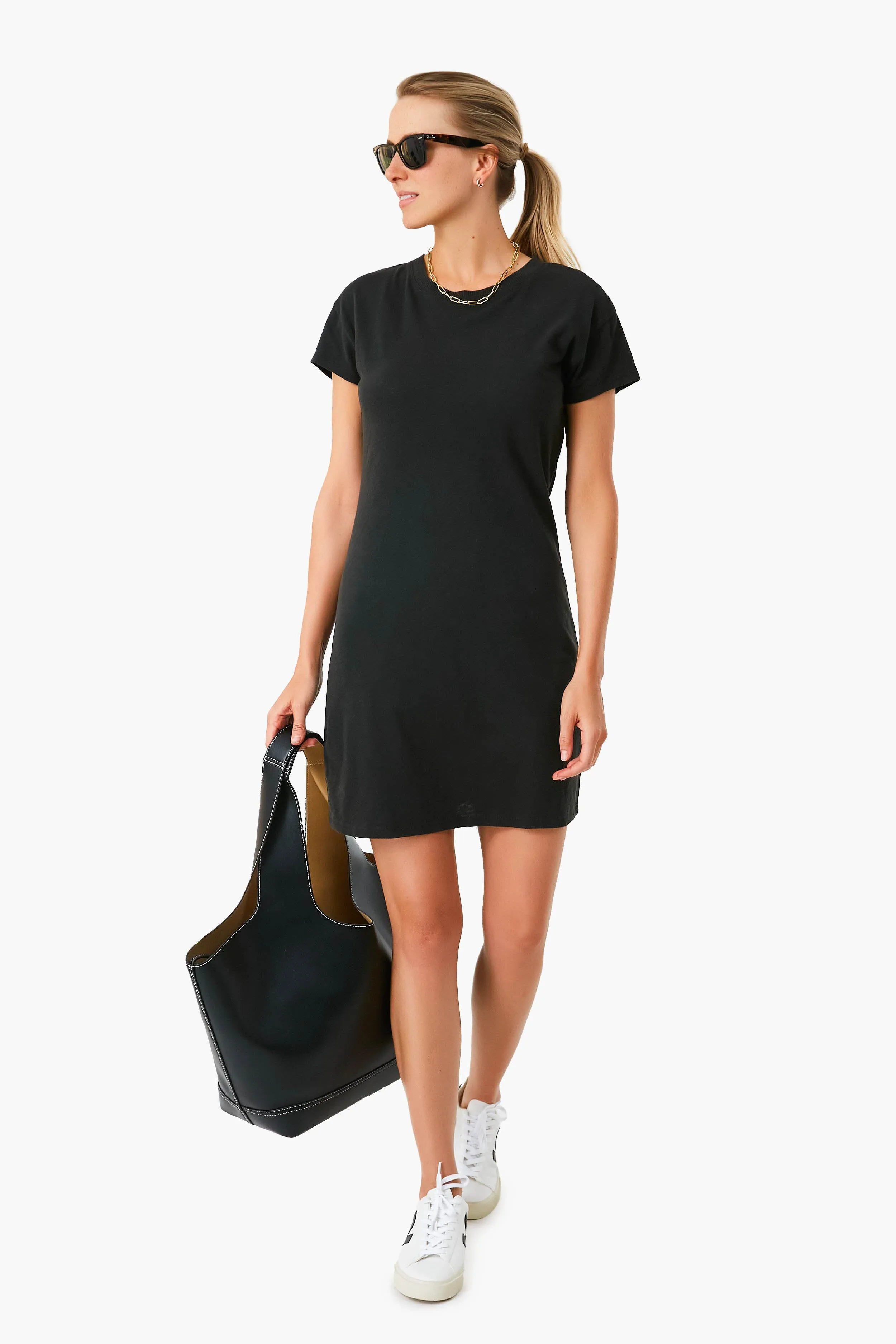 Black Modern Slub Tee Dress