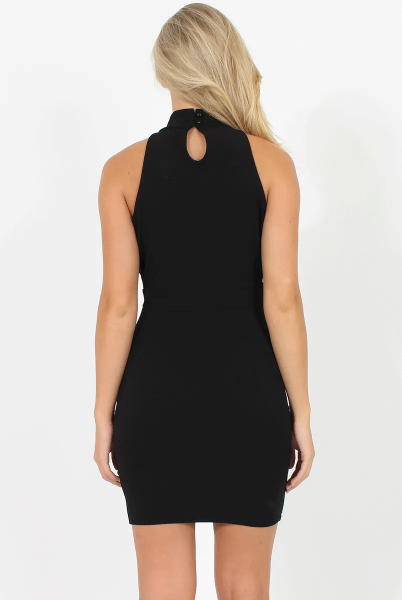 Black Slinky Top High Neck Dress - Paola