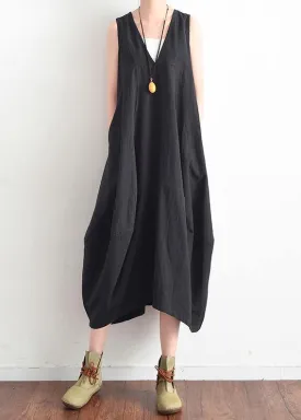 Black V-Neck  Sleevless Summer Dress