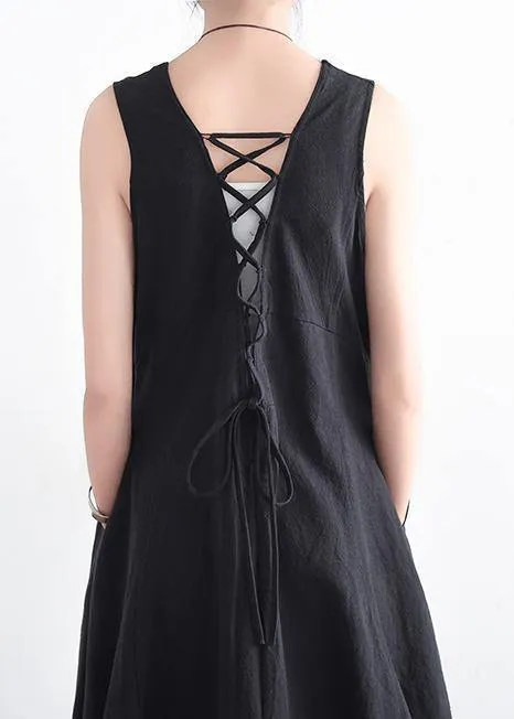 Black V-Neck  Sleevless Summer Dress