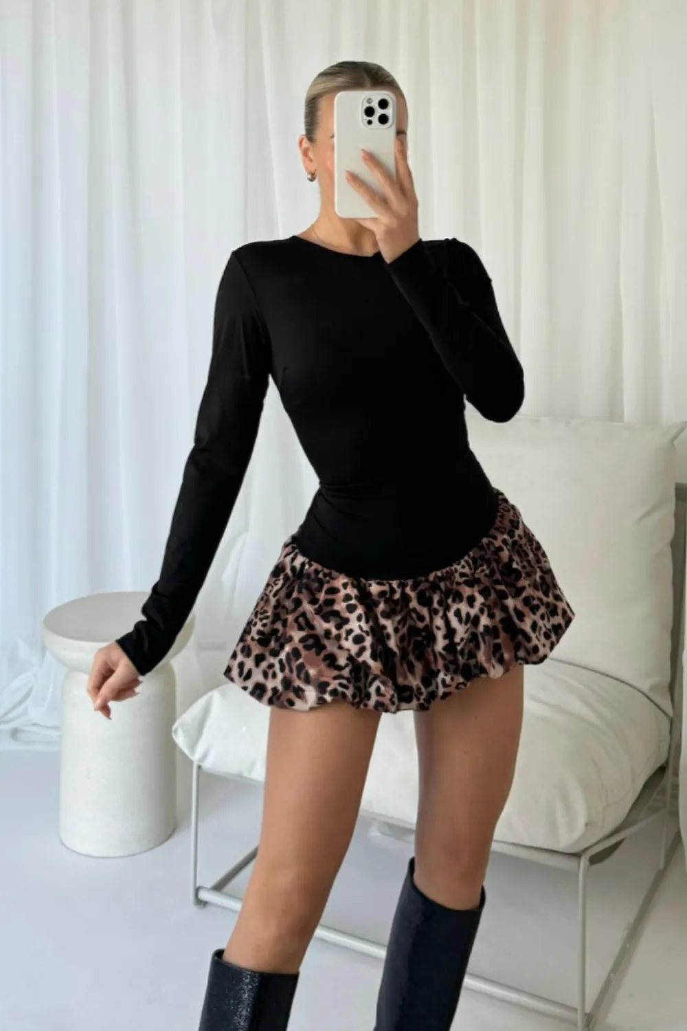 Blake leopard puffball mini dress