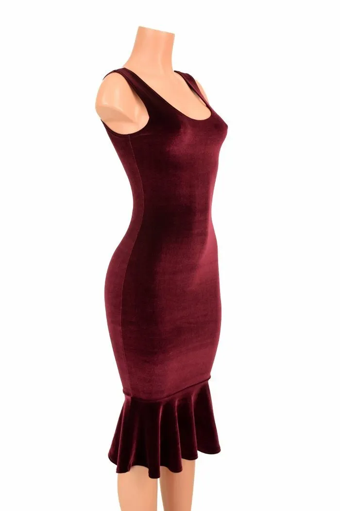 Burgundy Velvet Wiggle Dress