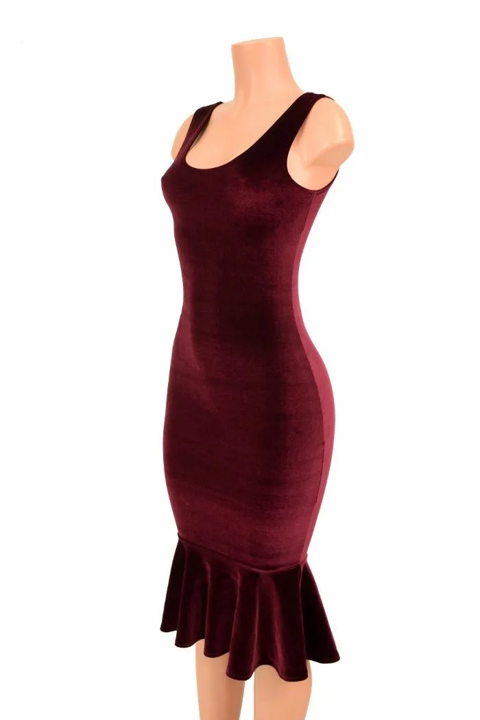 Burgundy Velvet Wiggle Dress