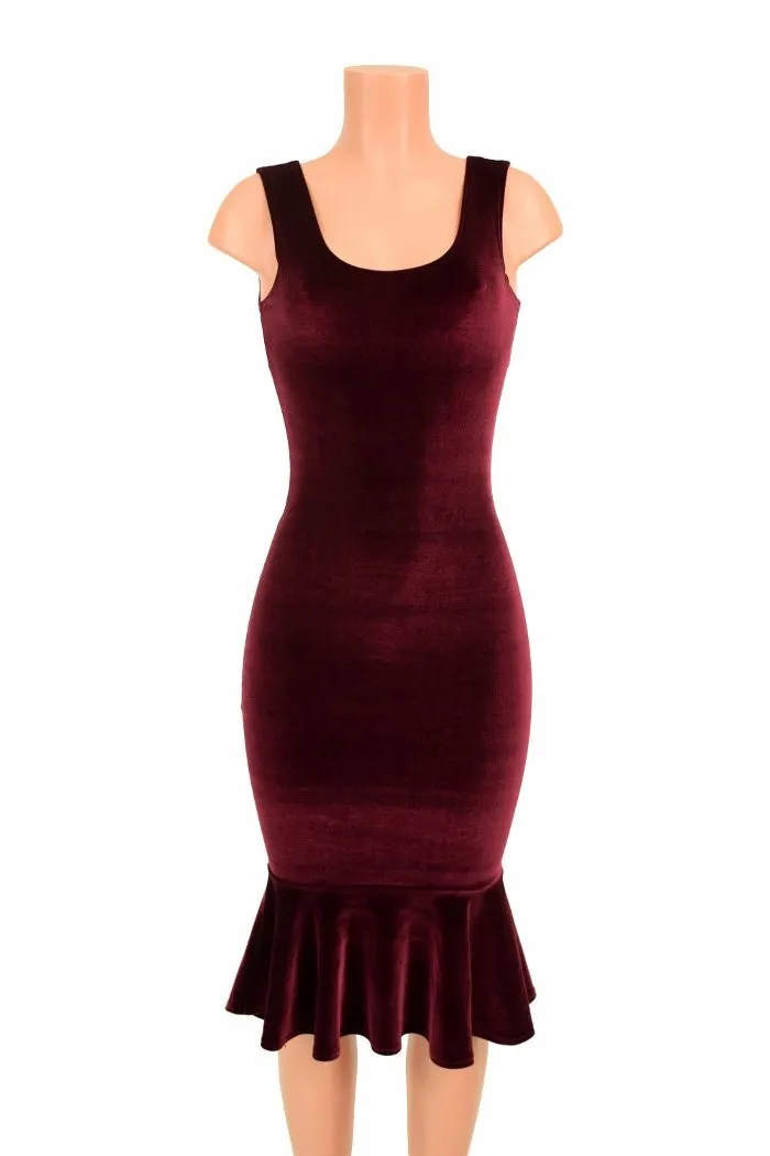 Burgundy Velvet Wiggle Dress