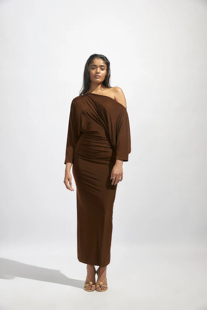 CALLIE CHOCOLATE BROWN MIDI DRESS