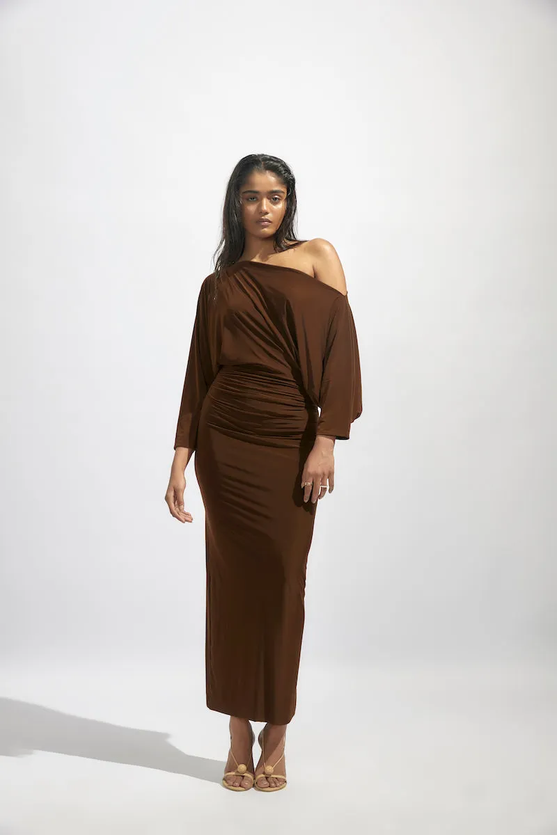 CALLIE CHOCOLATE BROWN MIDI DRESS