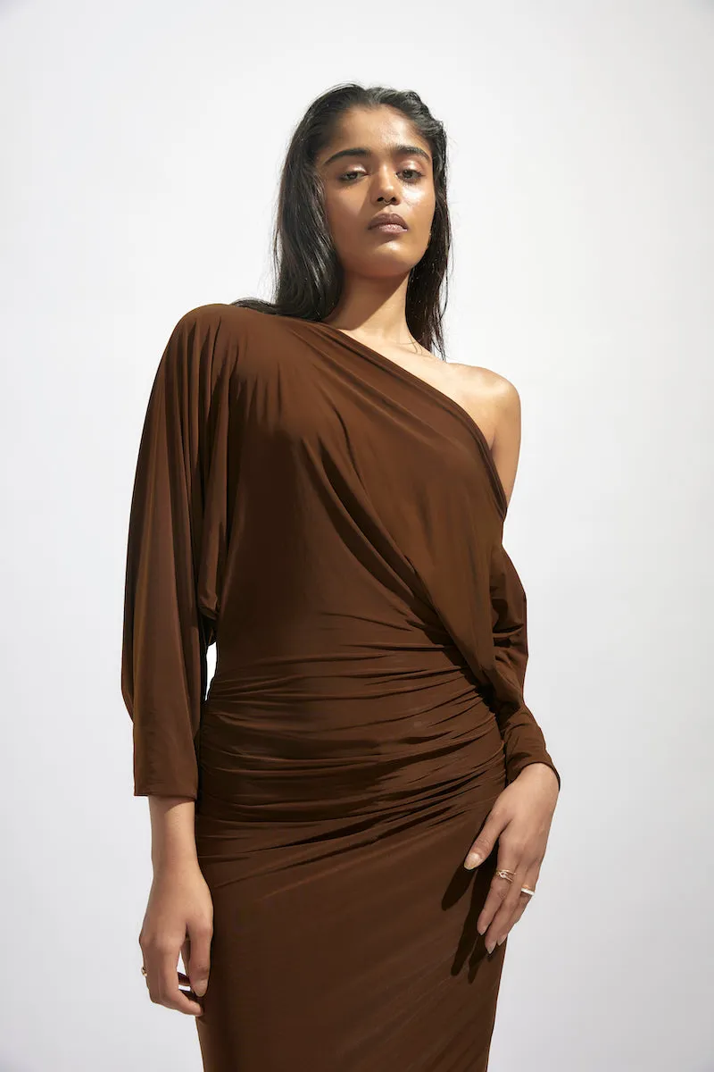 CALLIE CHOCOLATE BROWN MIDI DRESS