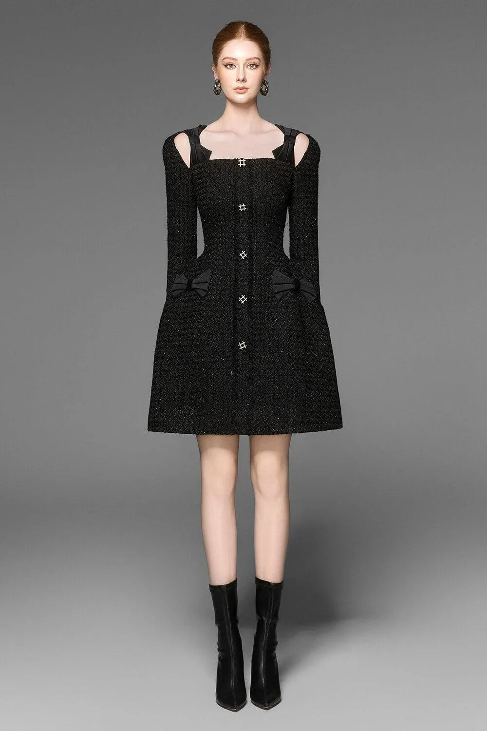 Coco A-line Cut-Out Tweed Mini Dress