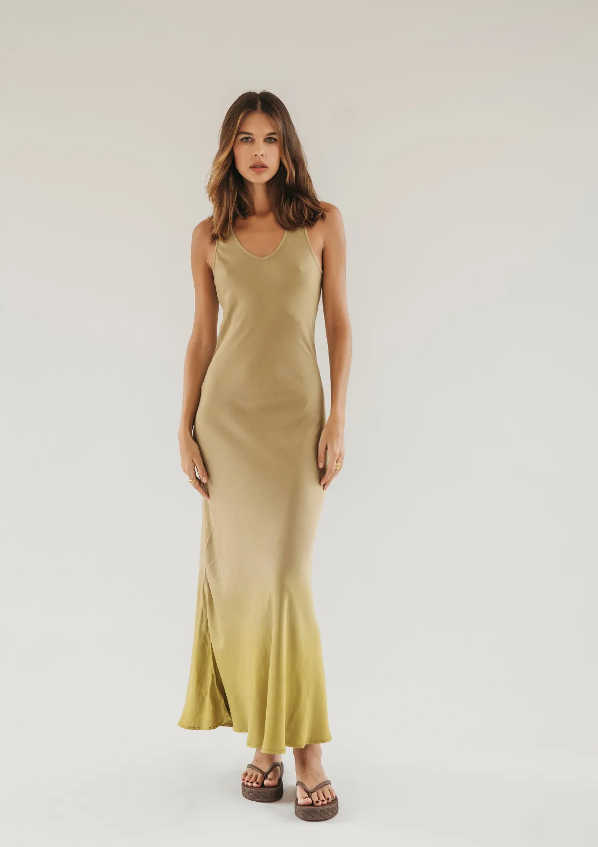 DELLA BIAS MAXI DRESS - CURRY/ OLIVE OIL