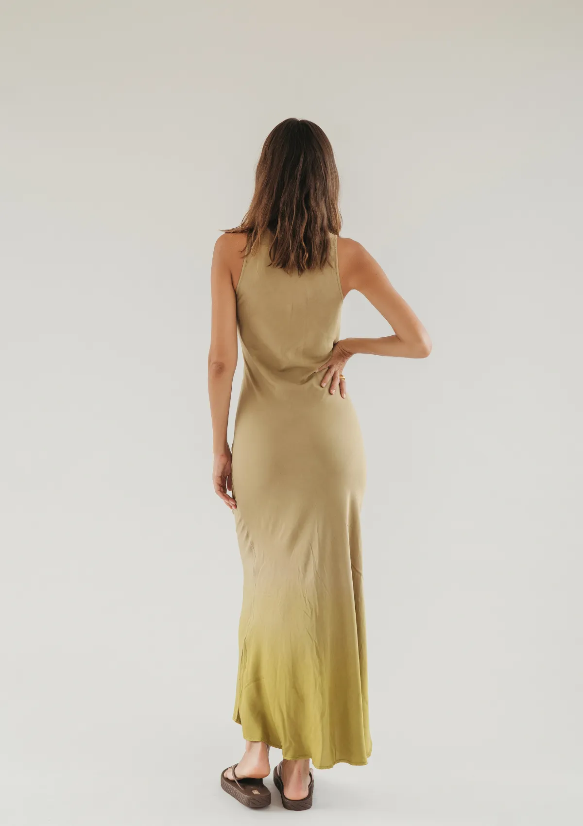 DELLA BIAS MAXI DRESS - CURRY/ OLIVE OIL