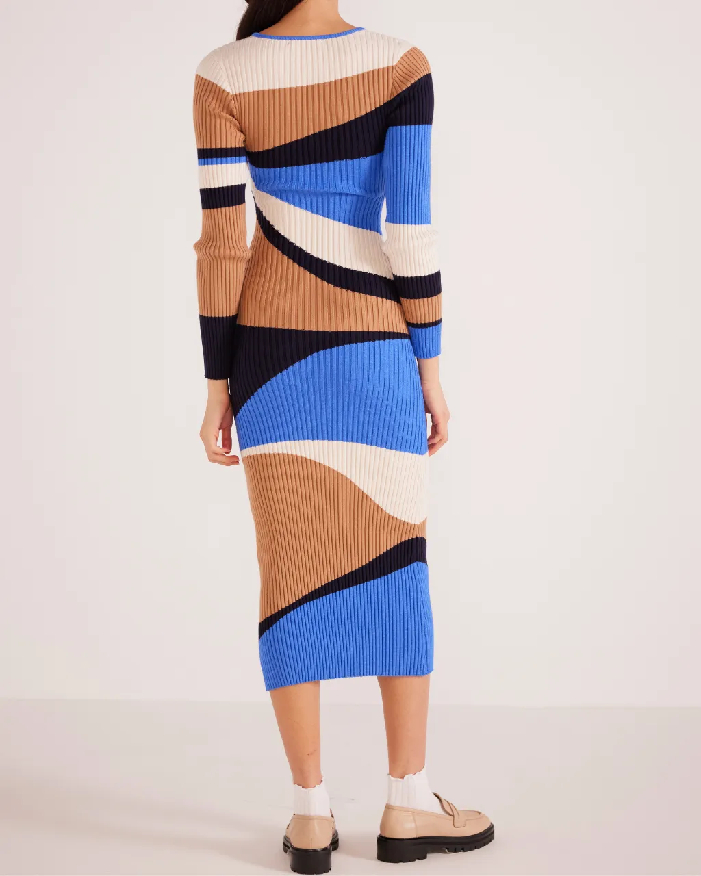 Edras Intarsia Knit Midi Dress Brown Blue Multi