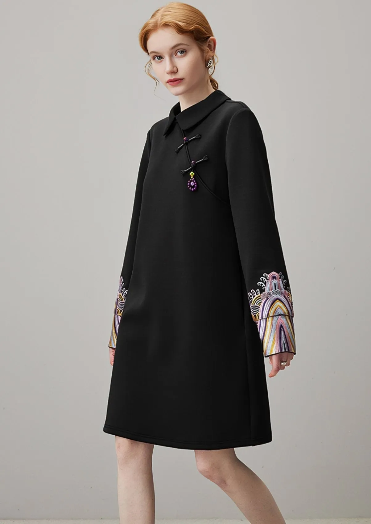 EMBROIDERY LOOSE MIDI SWEATSHIRT DRESS