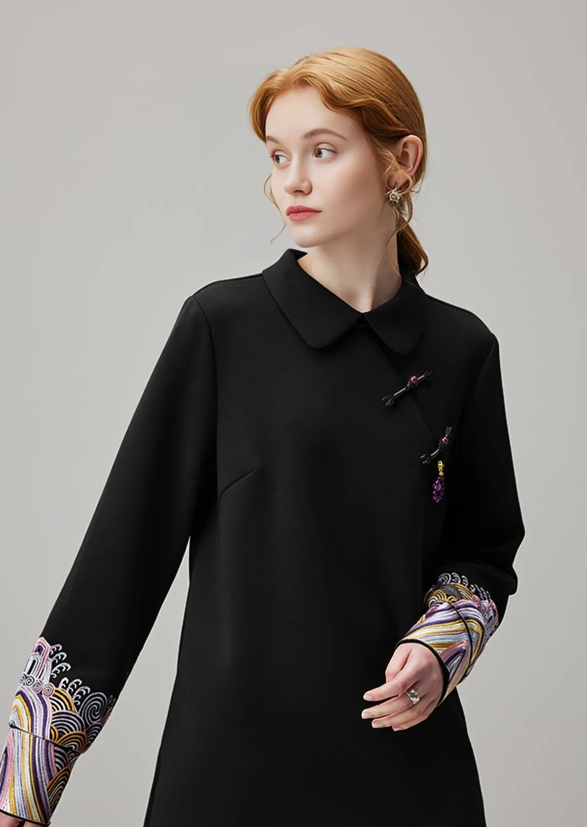 EMBROIDERY LOOSE MIDI SWEATSHIRT DRESS