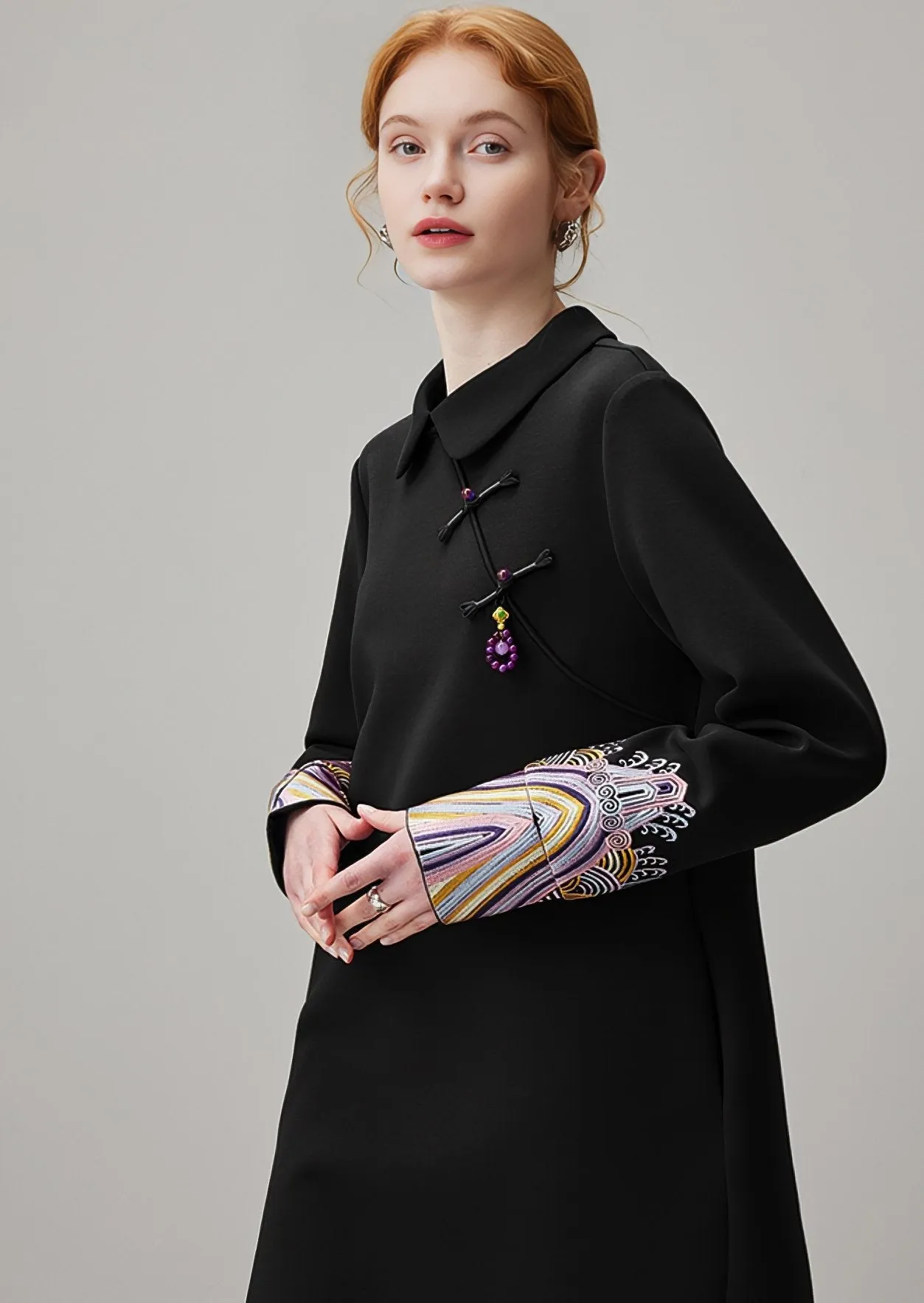 EMBROIDERY LOOSE MIDI SWEATSHIRT DRESS