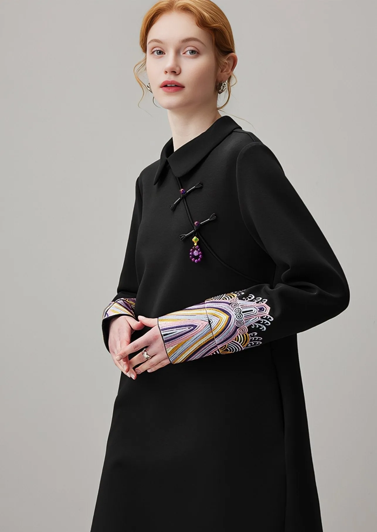 EMBROIDERY LOOSE MIDI SWEATSHIRT DRESS