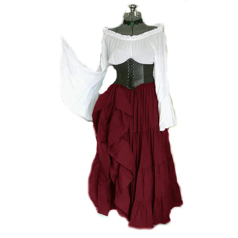 European Retro Fashion All-match Bell-sleeved Corset Women's Dress