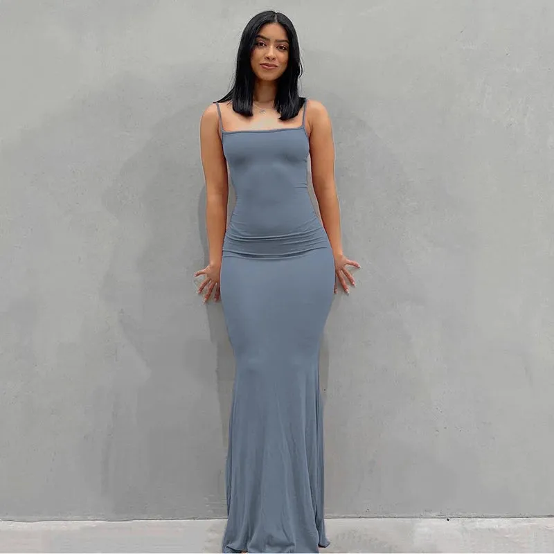 Fashion Women's Sexy Long Dress Sleeveless Fish Tail DressSpaghetti Strap Bodycon  Solid Color Long Skirt Summer Streetwear Y2k