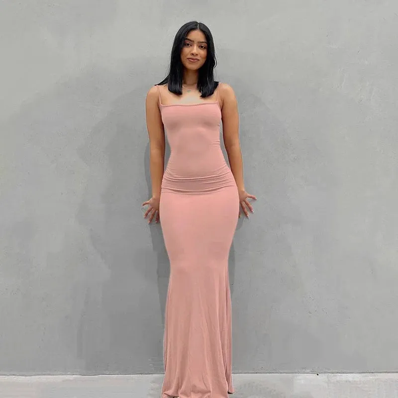 Fashion Women's Sexy Long Dress Sleeveless Fish Tail DressSpaghetti Strap Bodycon  Solid Color Long Skirt Summer Streetwear Y2k