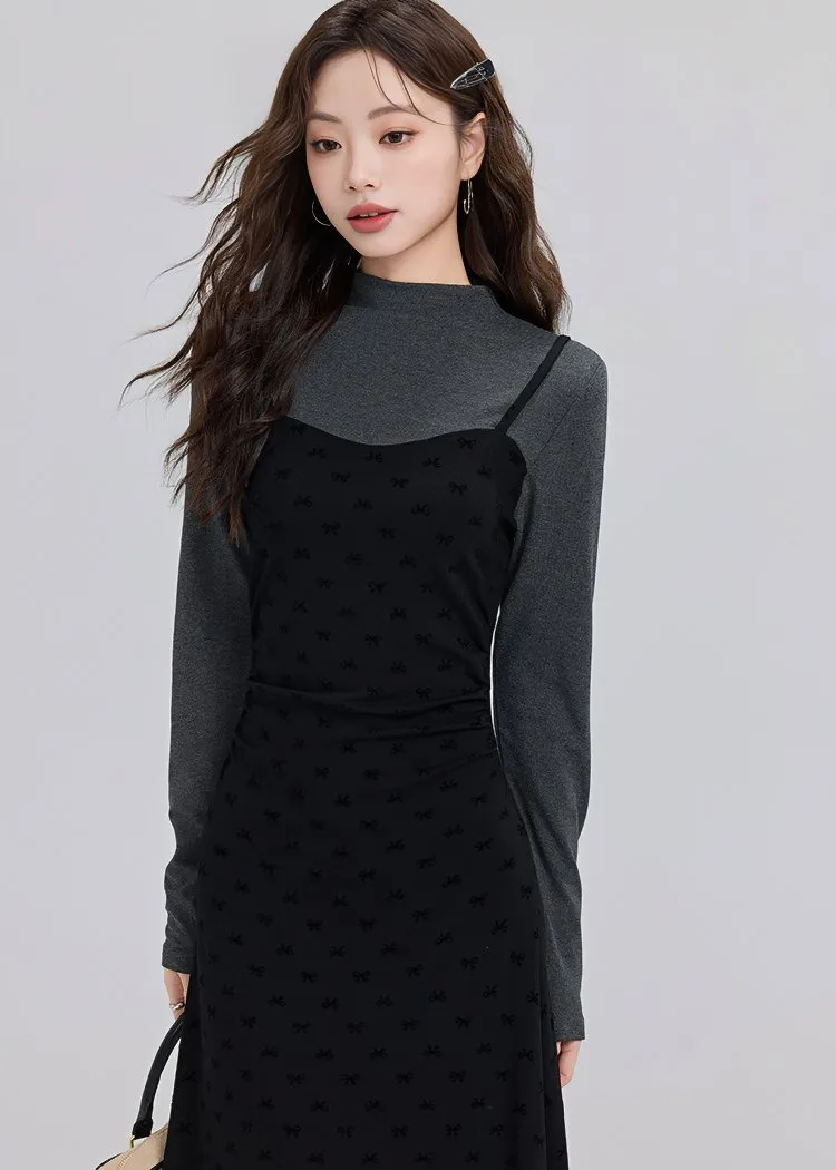 FAUX TWO PIECE KNIT DRESS