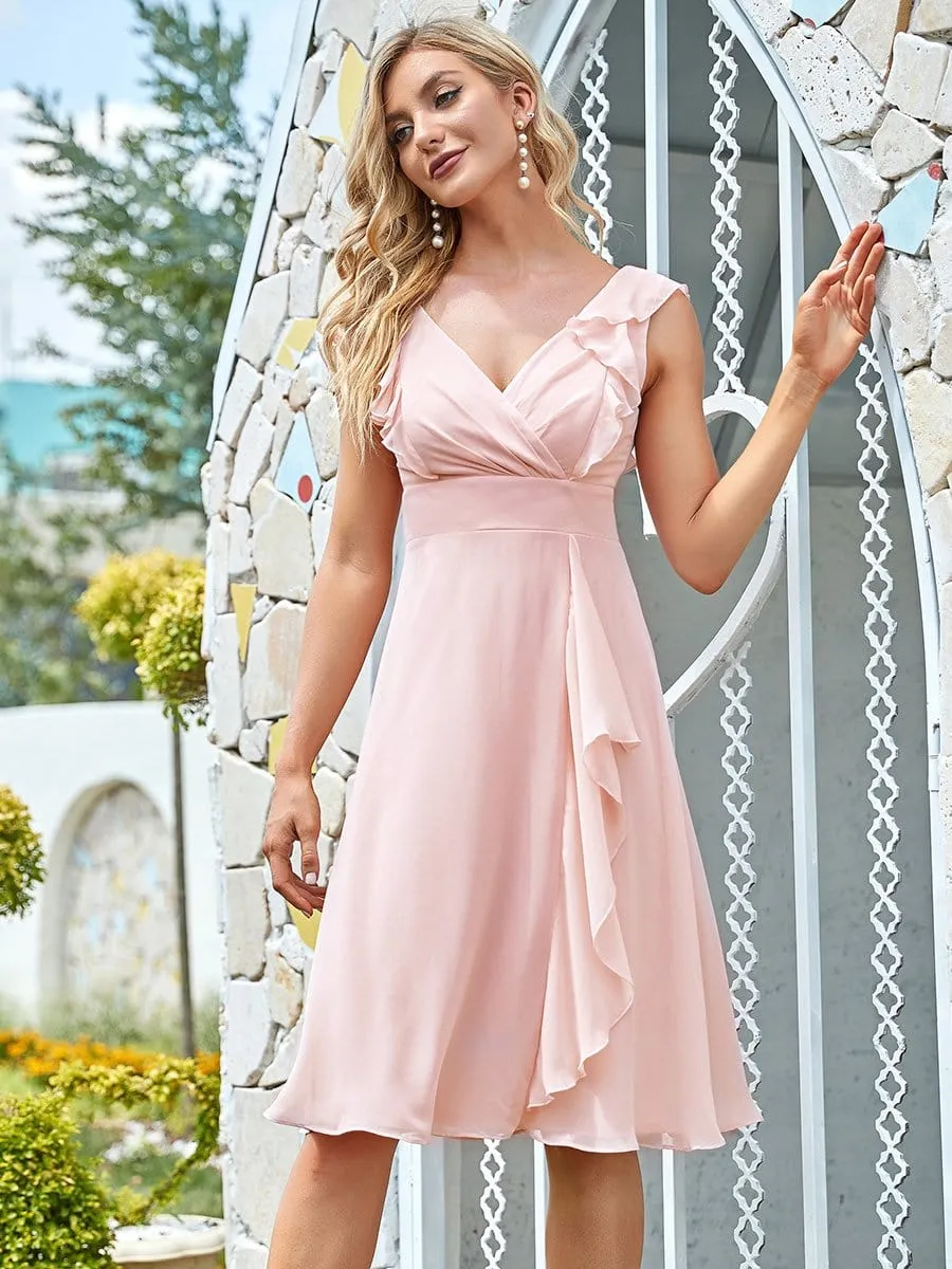 Flattering Lotus Leaf Knee-Length Bridesmaid Dress