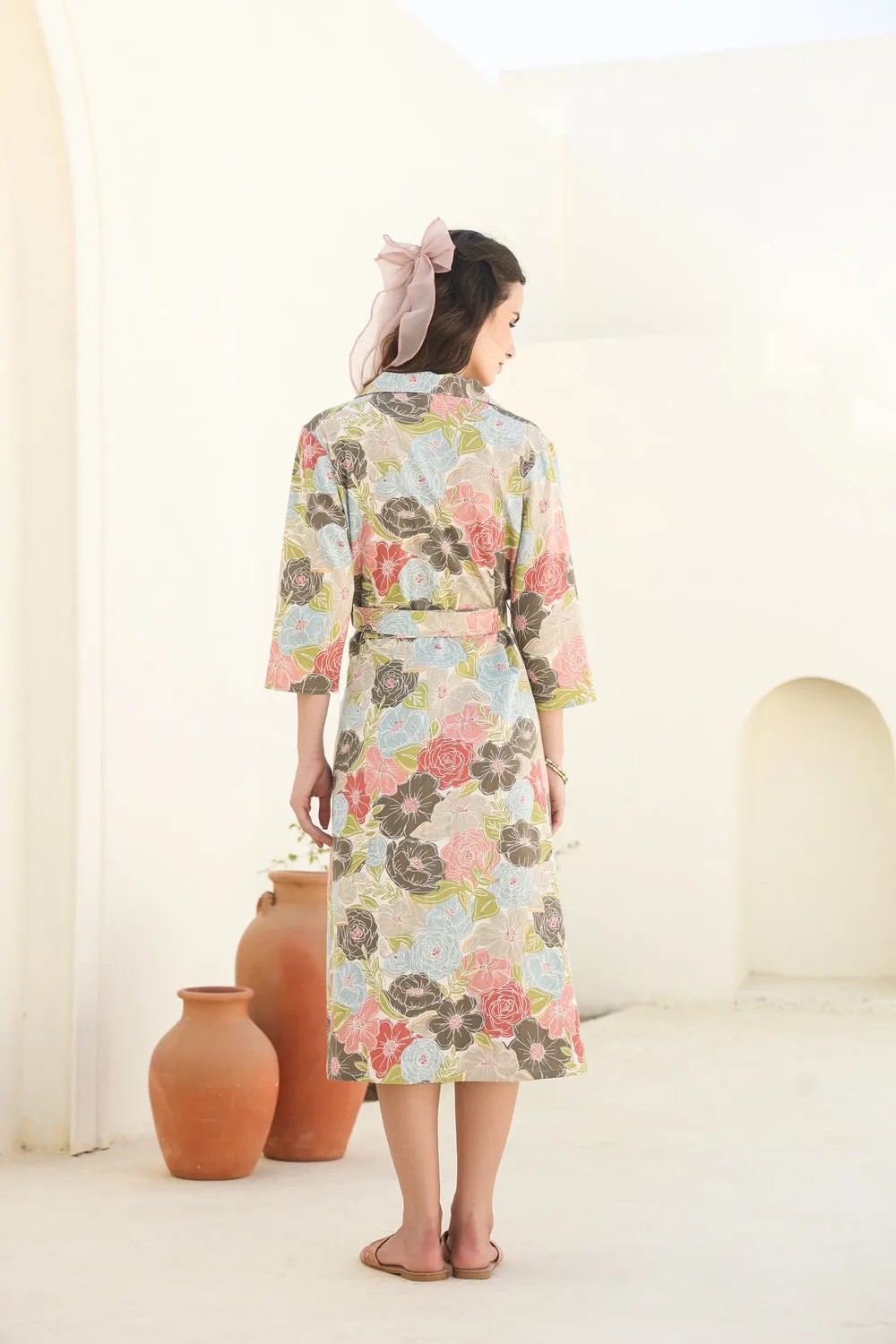 Floral Cascade Belted Cotton Flex Dress