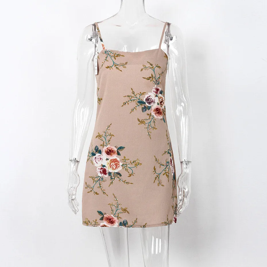 Floral Print Backless Spaghetti Strap Dress