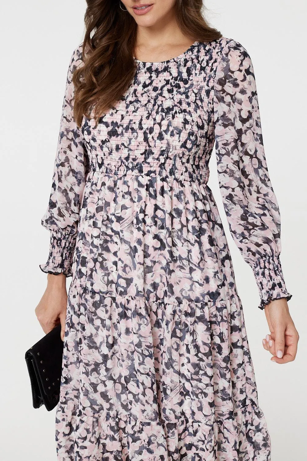 Floral Tiered Smock Midi Dress