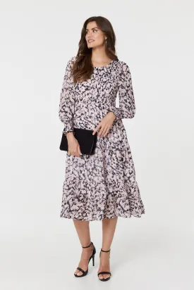 Floral Tiered Smock Midi Dress