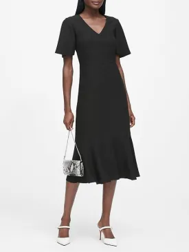 Flutter-Sleeve Midi Dress in Black