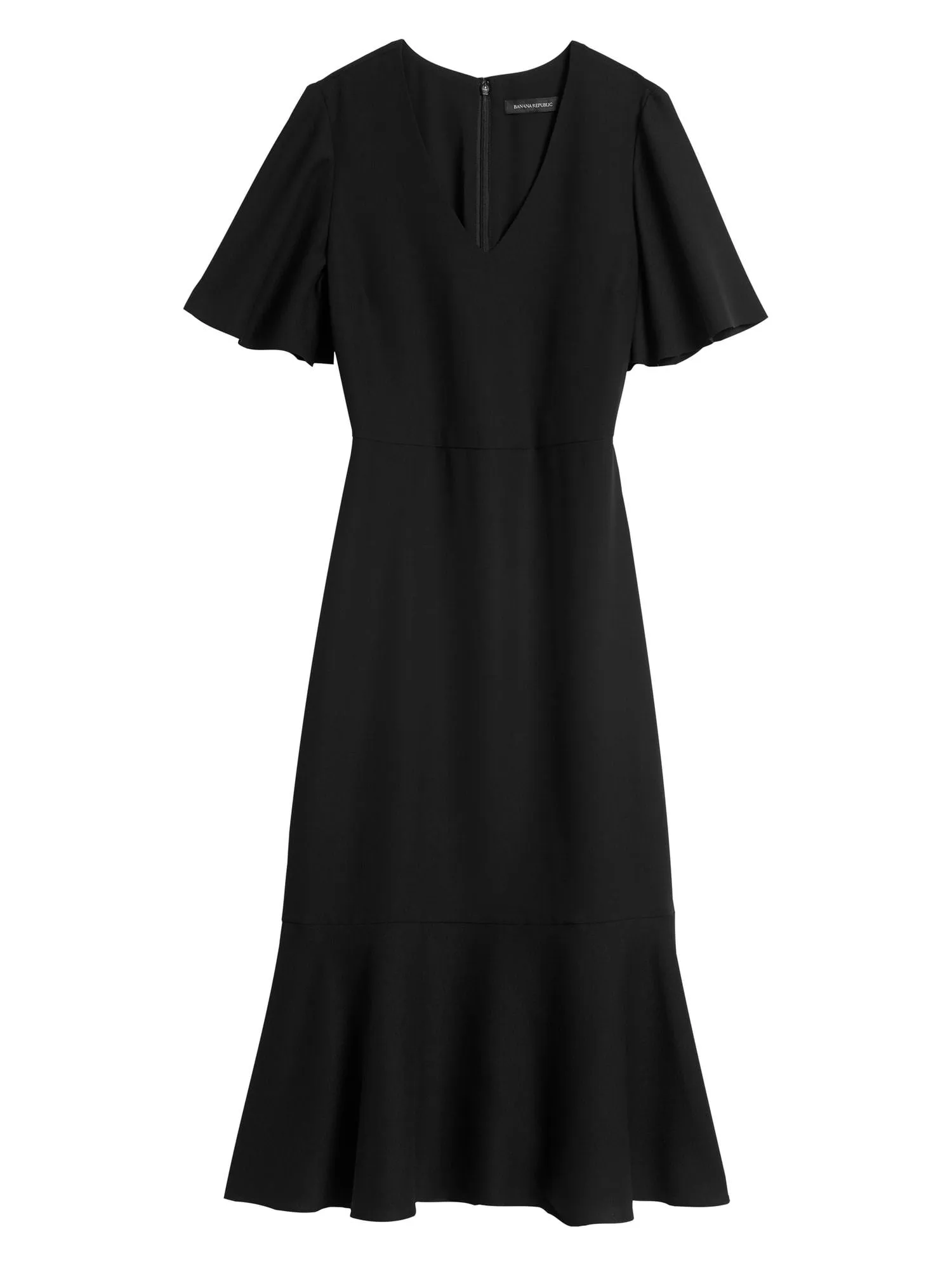 Flutter-Sleeve Midi Dress in Black