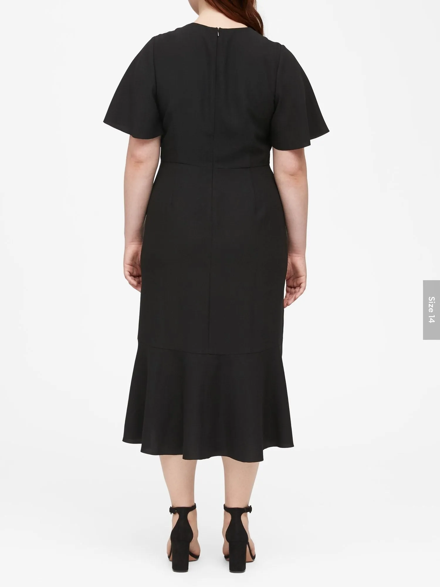 Flutter-Sleeve Midi Dress in Black