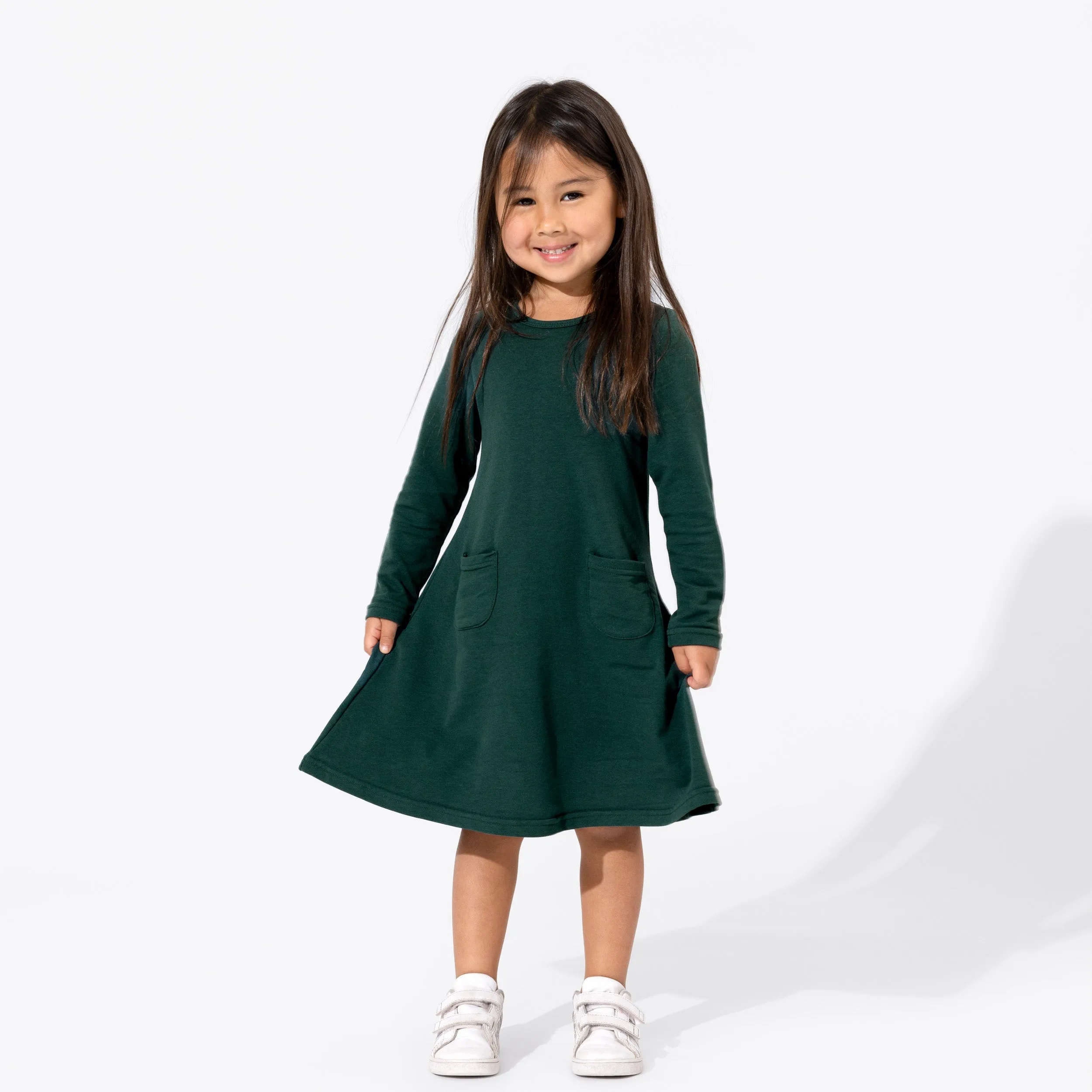 Forest Green Bamboo Terry Daywear Girls' Long Sleeve Dress