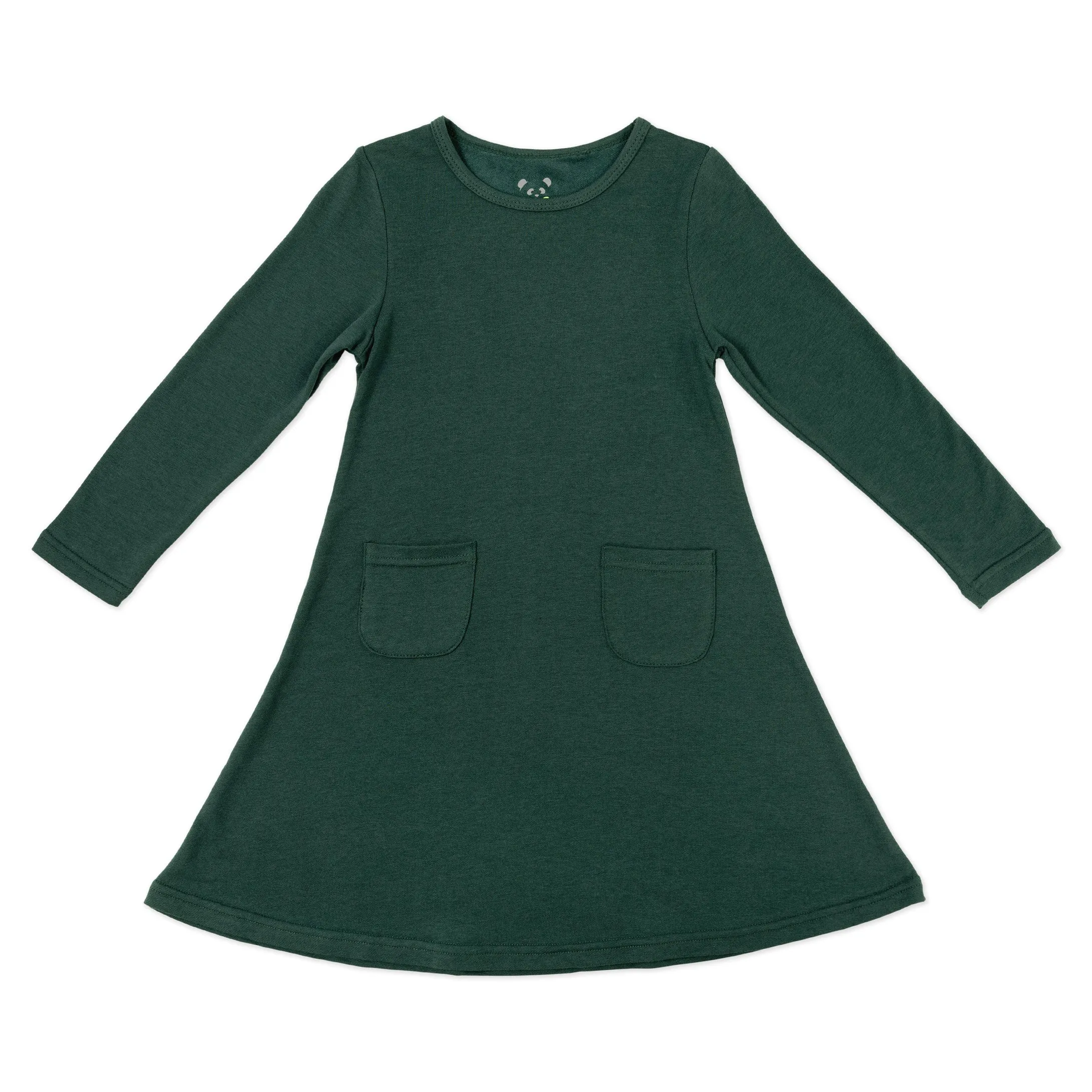 Forest Green Bamboo Terry Daywear Girls' Long Sleeve Dress