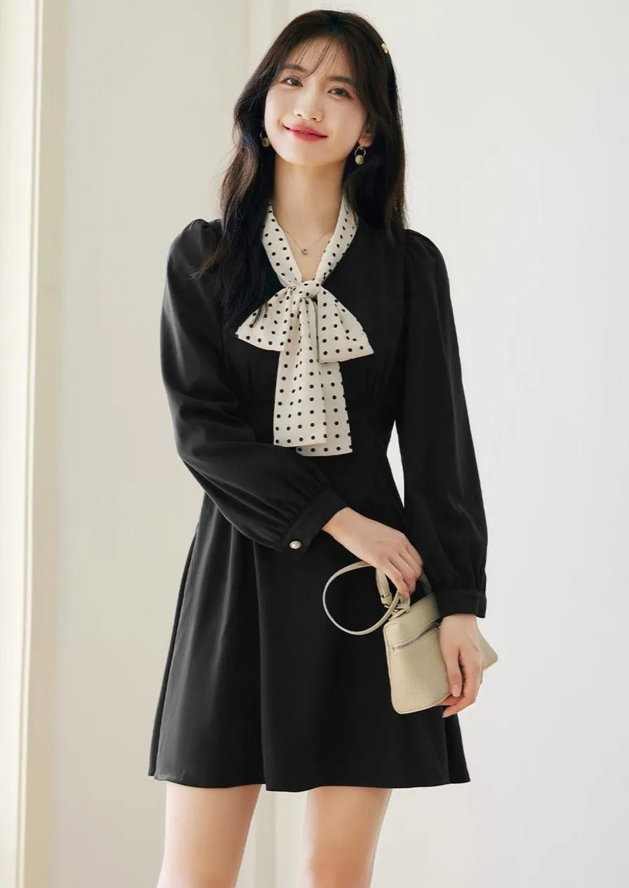 FRENCH POLKA DOT TIE DRESS