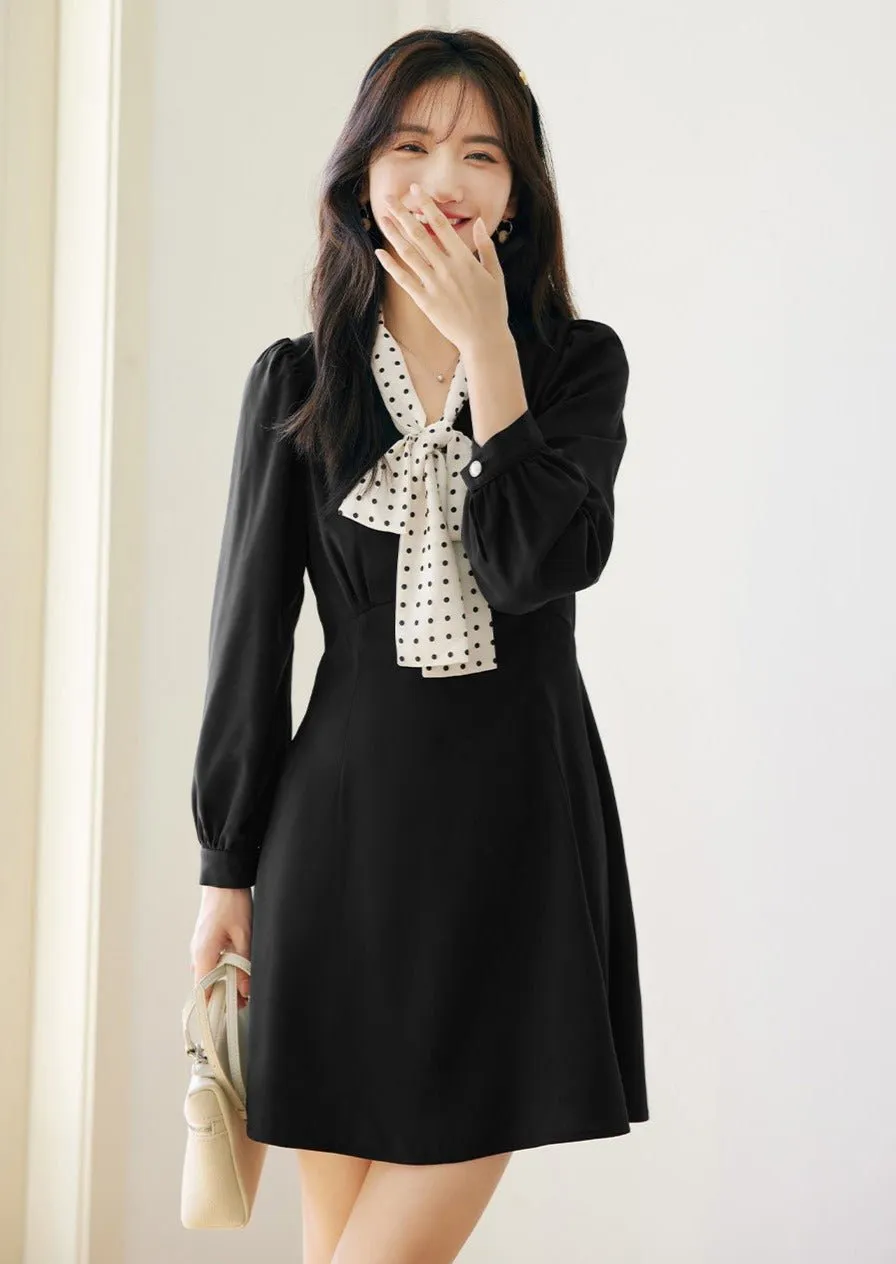 FRENCH POLKA DOT TIE DRESS