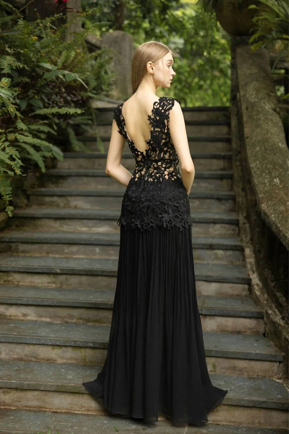 Gabriella A-line V-Neck Lace Floor Length Dress