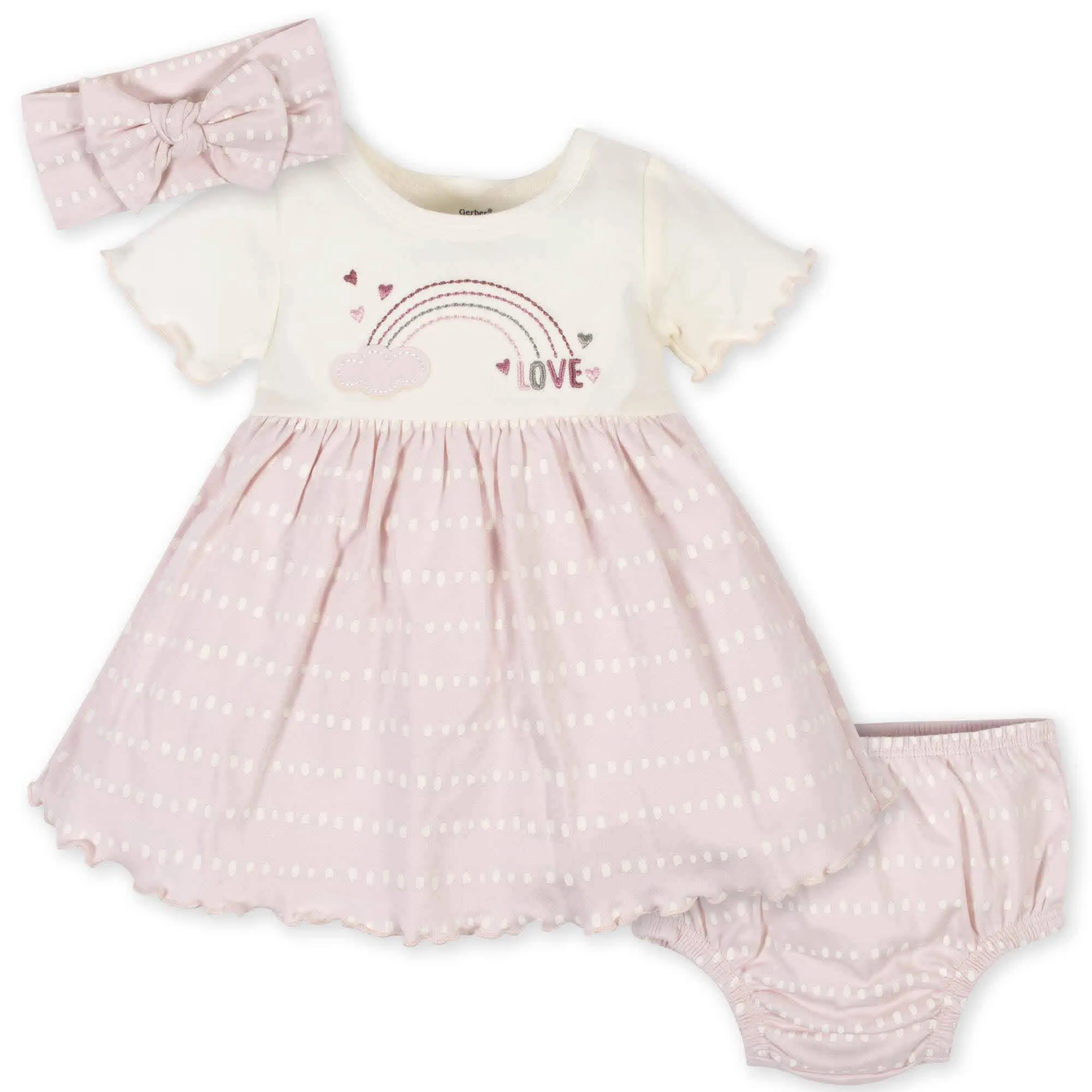 Gerber® Organic 3-Piece Baby Girls Love Dress, Diaper Cover, and Headband Set